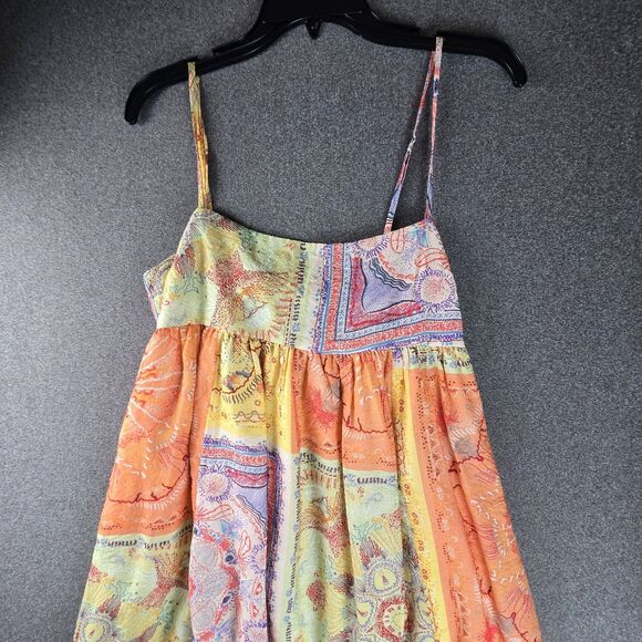 THML Dress M Orange Yellow Floral Colorblock Midi - Picture 3 of 9